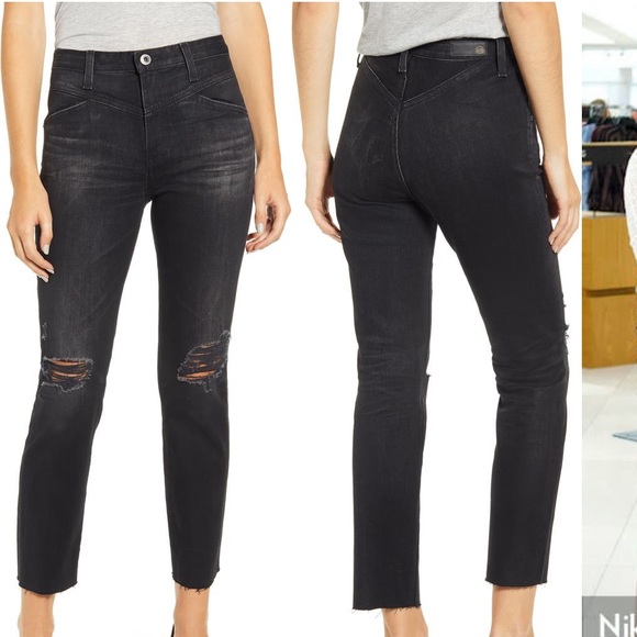 Ag Adriano Goldschmied Denim - AG black high waisted ripped raw hem ankle jeans